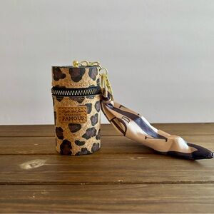 Leopard Print Cylinder Keychain Pouch with Scarf Accent